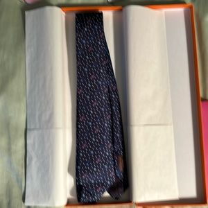 NWT Hermes silk tie Vers L’Infini navy blue